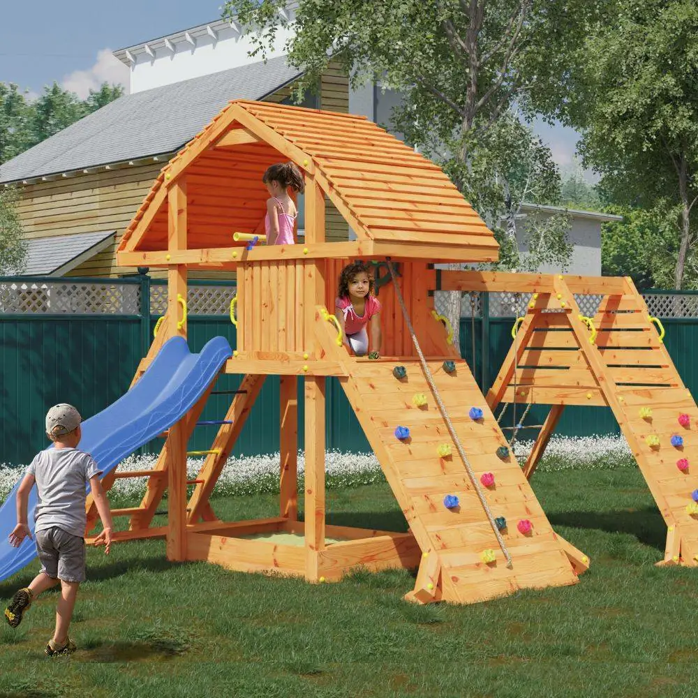 Giochi Da Giardino Casetta In Legno Per Bambini Con Scivolo Fungo