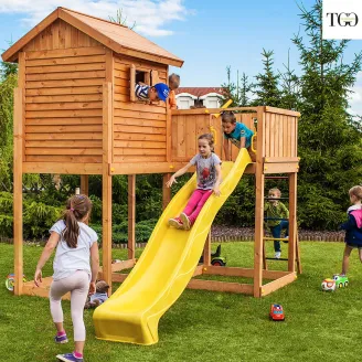 Casetta in legno bambini con scivolo Fungoo® MySide gioco in legno per giardino