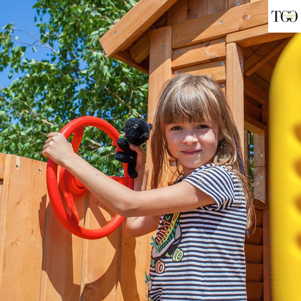 Casetta in legno bambini con scivolo Fungoo MyHOUSE MOVE + in legno per  giardino