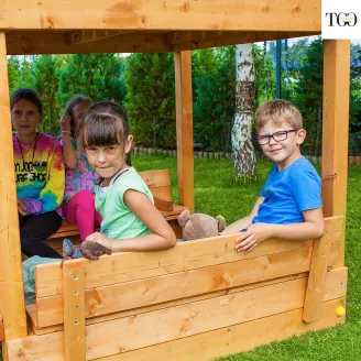 Casetta giardino per bambini con scivolo Fungoo MyHOUSE FREE TIME BEACH gioco in legno per giardino