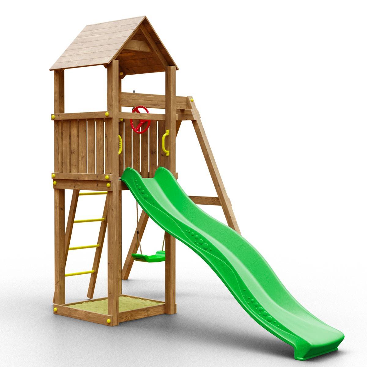 Parco giochi in legno Woody Band TGG Play Con Torretta, Scivolo, Altalena E  Sabbiera