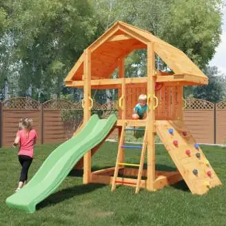 Casetta parco giochi in legno Fungoo BUFFALO con Scivolo e Arrampicate