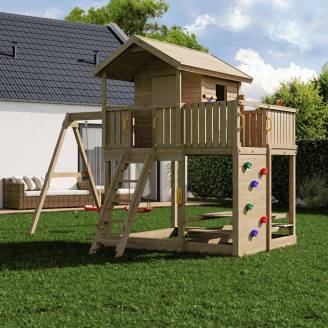 Casetta da giardino per bambini in legno Fungoo Galaxy Moonlight con due altalene e arrampicata