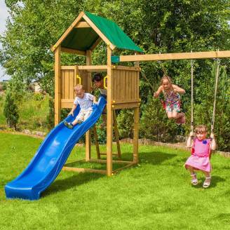 Parco giochi in legno Fungoo Funny2 con Scivolo e doppia altalena