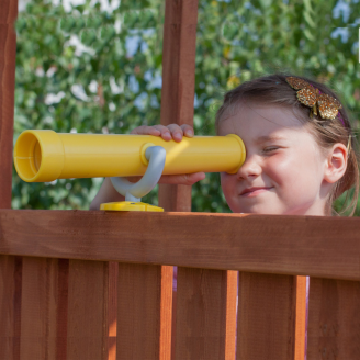 Casetta per bambini Fungoo Giant Spider Double Red colore teak, con Scivolo e Due Altalene