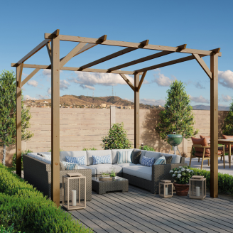 Pergola in legno 3x3 per Esterno e Giardino Colore Noce in Pino Massello impregnato in autoclave