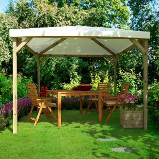 Gazebo in legno Tooy 3x3 completo di telo ombreggiante in pvc antigrandine