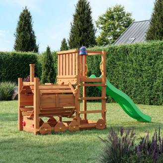 Trenino Parco giochi in legno Fungoo Loco con scivolo colore teak