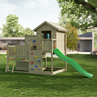 Casetta in legno per bambini con scivolo - parco giochi da giardino Fungoo Sweet House